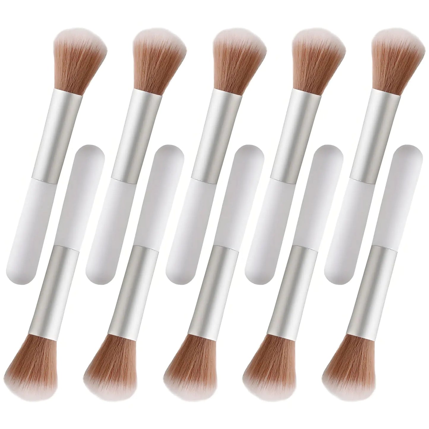 10-Piece Set Fluffy Beauty Makeup Brushes Portable Blending Brushes with Eyebrow and Powder Application White Mushroom-Design Plastic Travel Brushes for Makeup