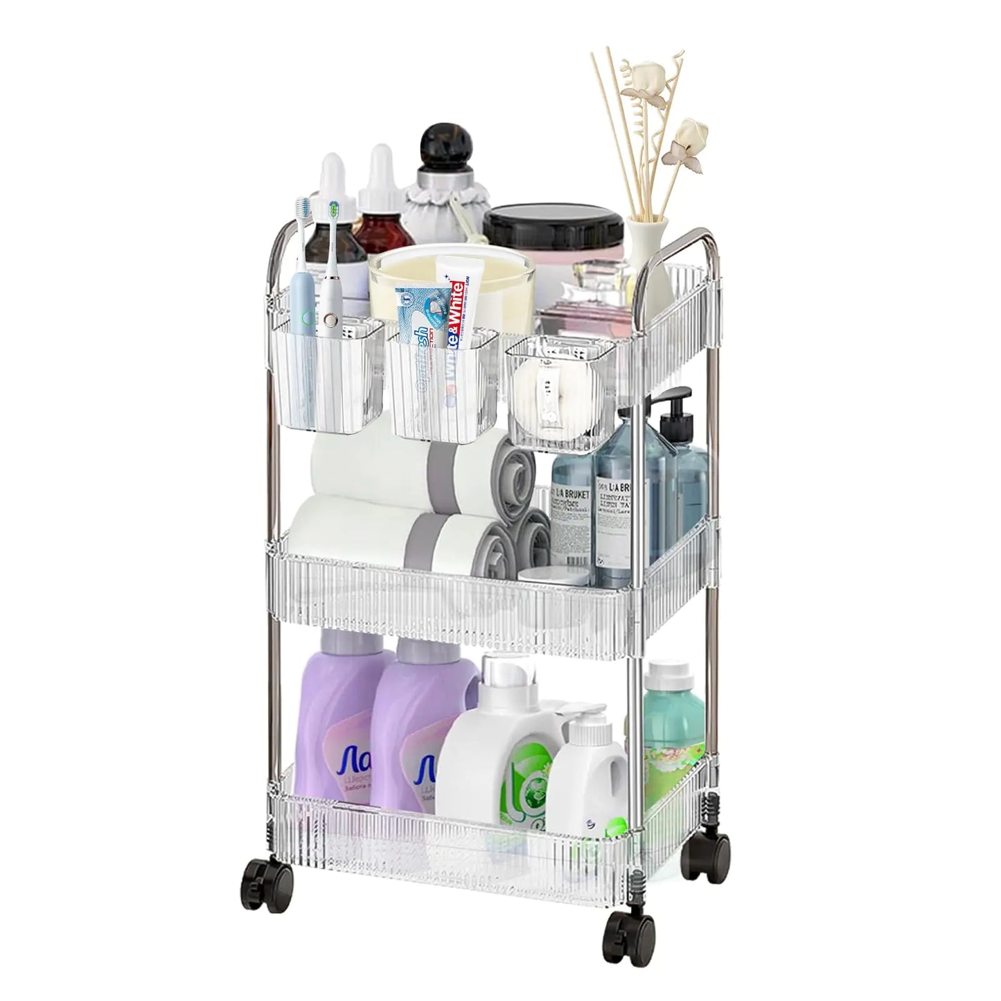 Rolling Cart Acrylic Storage Cart Bathroom Cart on Wheels Rolling Cart Organizer for Makeup Skincare Cosmetic Perfume Beauty Products Makeup Organizers and Storage 3 Tier Rolling Cart