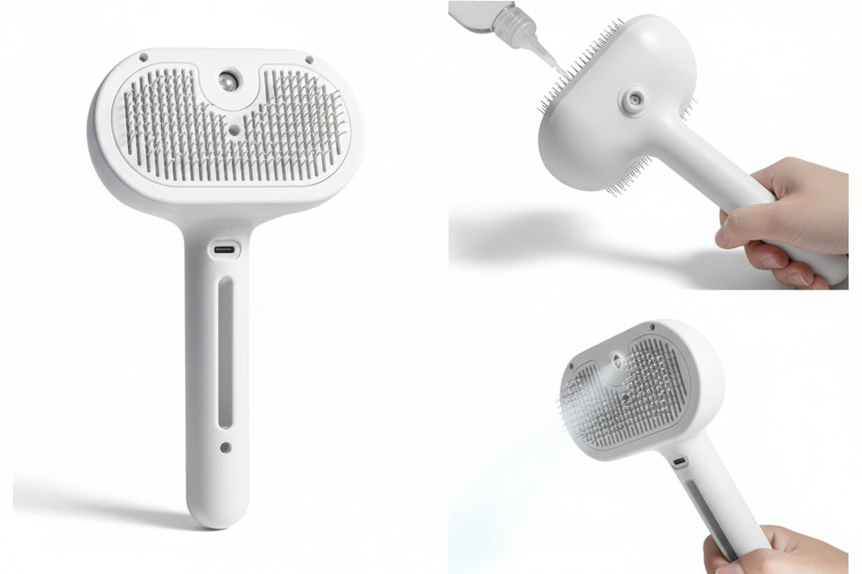 White grooming brush with textured surface on a white background