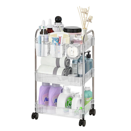 Rolling Cart Acrylic Storage Cart Bathroom Cart on Wheels Rolling Cart Organizer for Makeup Skincare Cosmetic Perfume Beauty Products Makeup Organizers and Storage 3 Tier Rolling Cart