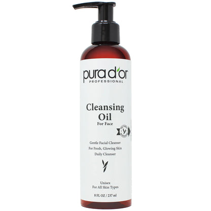 PURA DOR 8 Oz Facial Cleansing Oil - Nourishing Botanical Blend with & Vitamin Jojoba and Sunflower Oil - Gentle Makeup Remover & Deep Cleanser For Healthy Glowing Skin - Paraben-Free Beauty
