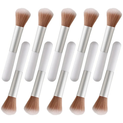 10-Piece Set Fluffy Beauty Makeup Brushes Portable Blending Brushes with Eyebrow and Powder Application White Mushroom-Design Plastic Travel Brushes for Makeup